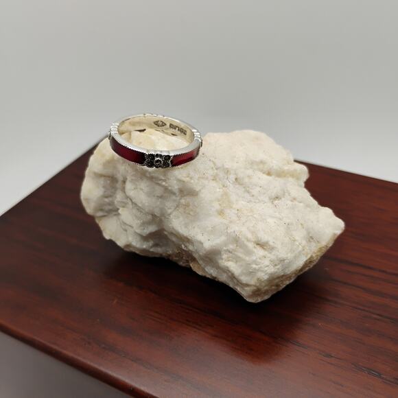 Judith Jack Red Enamel Sterling Silver Ring sz7 - Picture 4 of 5